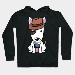 Funny Bull Terrier is holding a camera Hoodie